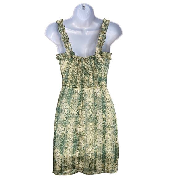 Anthropologie 4SI3NNA Women's Green Snakeprint Mini Dress Size XS Fairy Ruffles - Picture 2 of 12